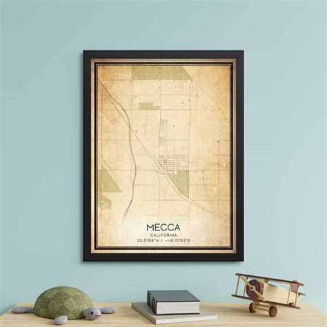 Vintage Mecca California Map Poster, Modern Home Decor Wall Art Print ...