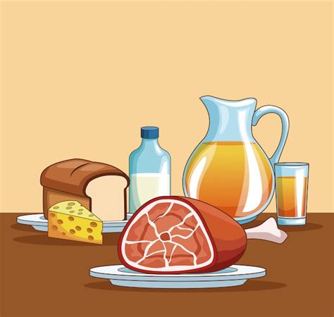 Comida sana en dibujos animados de mesa | Vector Premium