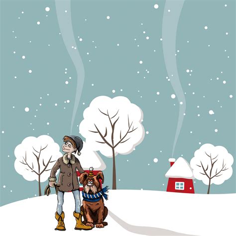 Boy, Dog Snow Cartoon Free Stock Photo - Public Domain Pictures