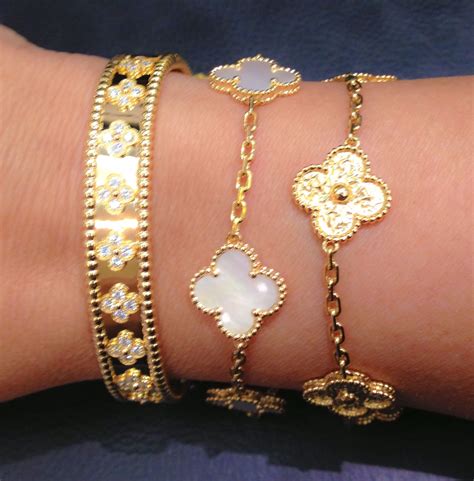 Van Cleef and Arpels bracelets; diamonds, mother-of-pearl & gold ...