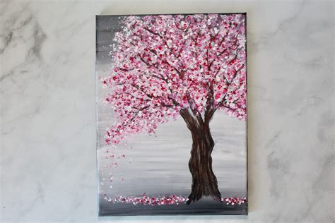 Cherry Blossom Tree Painting with Acrylics and Q-Tips | Easy Painting Idea | Cherry blossom ...