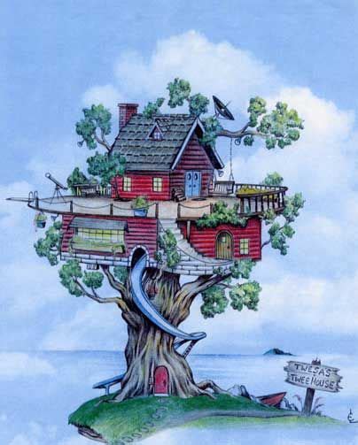 I want a slide! Tree House Drawing, Pine Tree Drawing, Fantasy Treehouse, Treehouse Masters ...