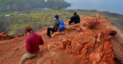 A breathtaking view from the Top of Mt. Eldfell Volcano i...