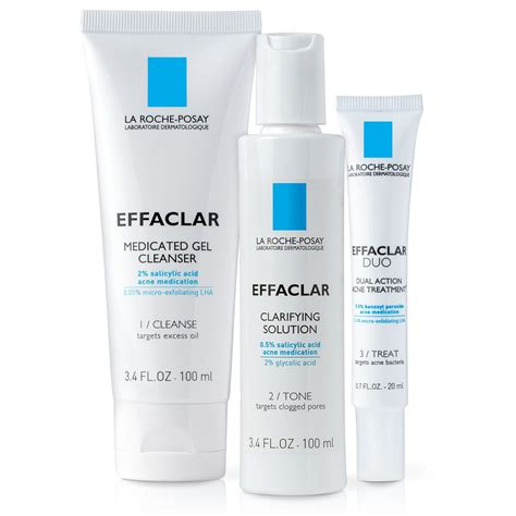 La Roche-Posay Effaclar Dermatological Acne Treatment 3-Step System with Medicated Gel Cleanser ...