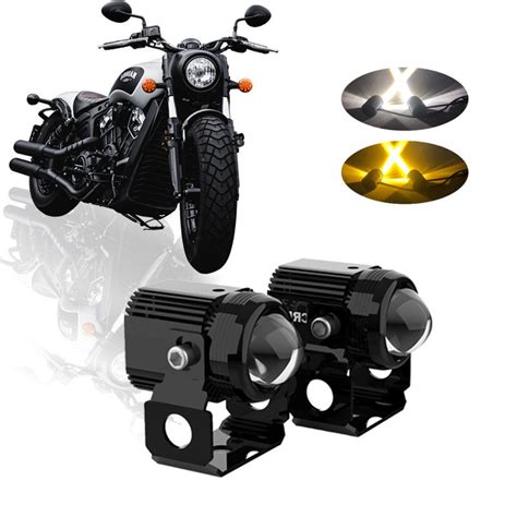 1Pair Motorcycle LED Auxiliary Lights with Flood White Yellow LED Fog ...