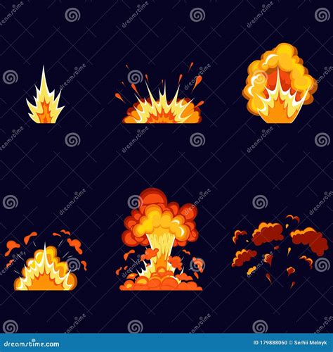 Bomb Explosion and Fire Explosion Cartoon Set. Stock Vector ...