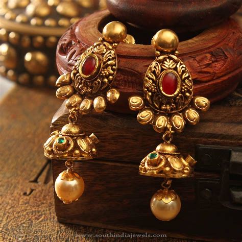 Antique Gold Earrings with South Sea Pearls ~ South India Jewels
