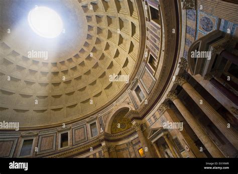 Interior of the Pantheon with a beam of light coming from the oculus, Rome, Italy Stock Photo ...