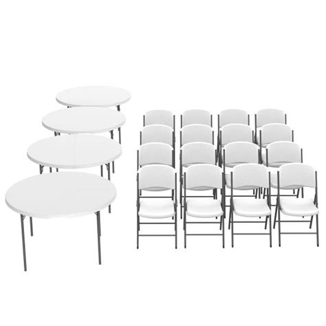 Lifetime (4) 48-Inch Round Fold-In-Half Tables and (16) Chairs Set, 80819 - saiitt