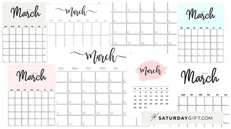 March 2024 Calendar - 9 Cute & FREE Printables | SaturdayGift