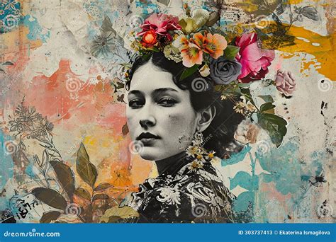 Ancient Russia , Digital Collage with Flowers that Combines Vintage Imagery with Abstract Shapes ...