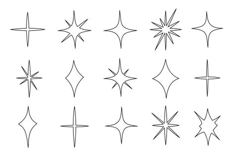 Sparkle star set icon in doodle style, vector illustration. Effect shiny and twinkle for design ...