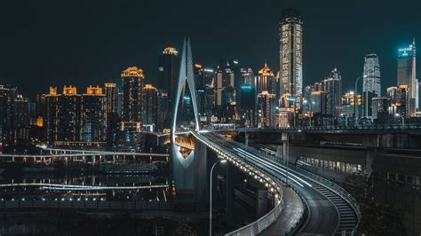 Bridge Building China Chongqing City Night Skyscraper 4K HD Travel Wallpapers | HD Wallpapers ...