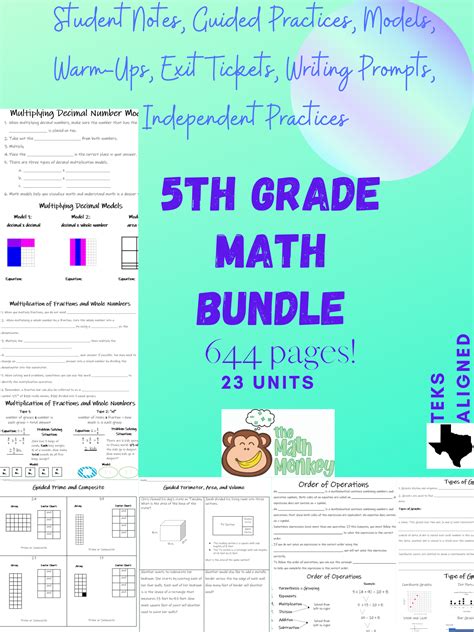 5th Grade Math Bundle! Fractions, Decimals, Order of Operations, Multiplication, Division, TEKS ...