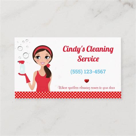 Cute Cartoon Maid House Cleaning Services Business Card | Zazzle.com