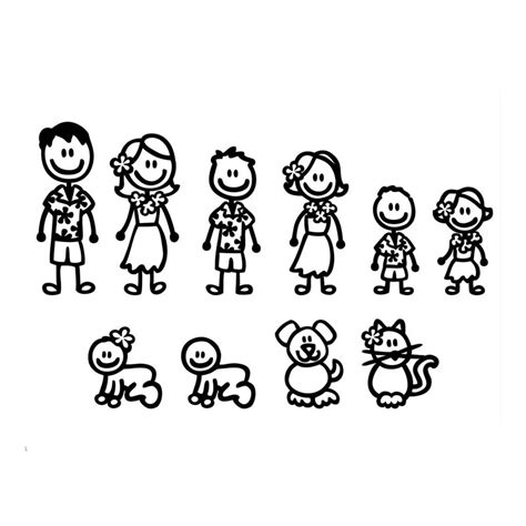 Hawaii Fashion Stick Figure Family Funny Car Stickers Decoration Cartoon Motorcycle Decals ...