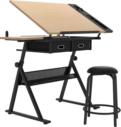 DlandHome Wooden Adjustable Drafting Table Craft Table Drawing Desk ...