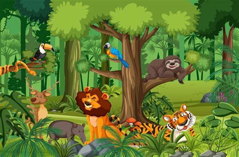 Wild animal cartoon character in the forest scene 3093693 Vector Art at Vecteezy