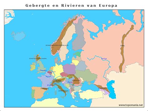 Kaart Europa Bergen En Rivieren - Vogels