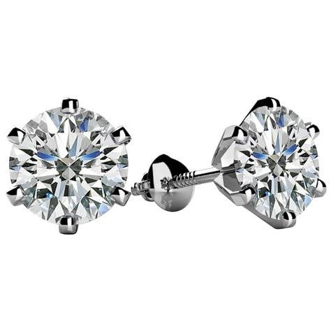 1.08 Carat White Gold Round Diamond Solitaire Earrings with Screw Backs ...