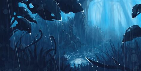 raindrops painting #anime #landscape fantasy art #rain #artwork #cyan #blue #forest #720P # ...