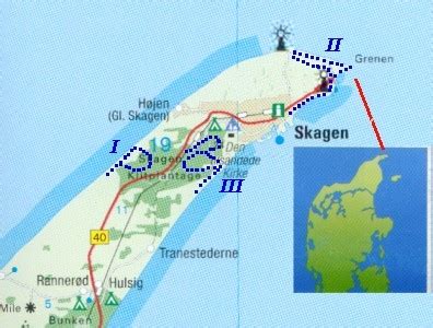 Skagen, Denmark. Menu and map