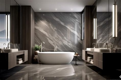 Premium AI Image | Sleek Grey Marble Bathroom with LED Light Generative AI