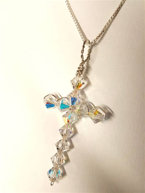 Sterling & Swarovski Cross Necklace AB Swarovski Crystal - Etsy