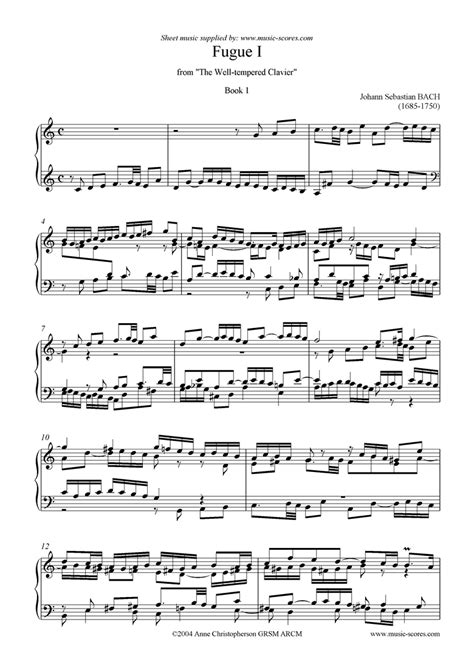 Bach. Well Tempered Clavier, Book 1 01b Fugue I classical sheet music