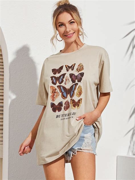 Butterfly And Letter Graphic Oversized Tee | SHEIN USA in 2020 | Oversized tee outfit, Oversized ...