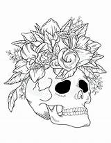 Skull With Flowers  Printable Coloring Page Etsy sketch template