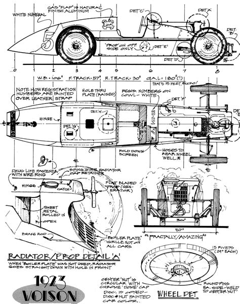 a drawing of an old race car from the 1950's, with plans for it