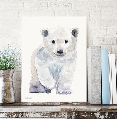 Baby Polar Bear Watercolor Print, Baby Nursery Prints by Luke Kanelov