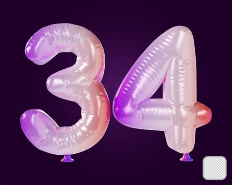 Premium PSD | Balloon number 34 rainbow 3d illustration