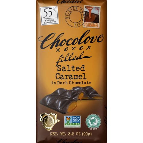 Chocolove 55% Dark Chocolate Bar with Salted Caramel Filling | World Wide Chocolate