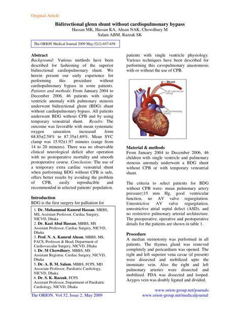 (PDF) Bidirectional Glenn shunt without cardiopulmonary bypass