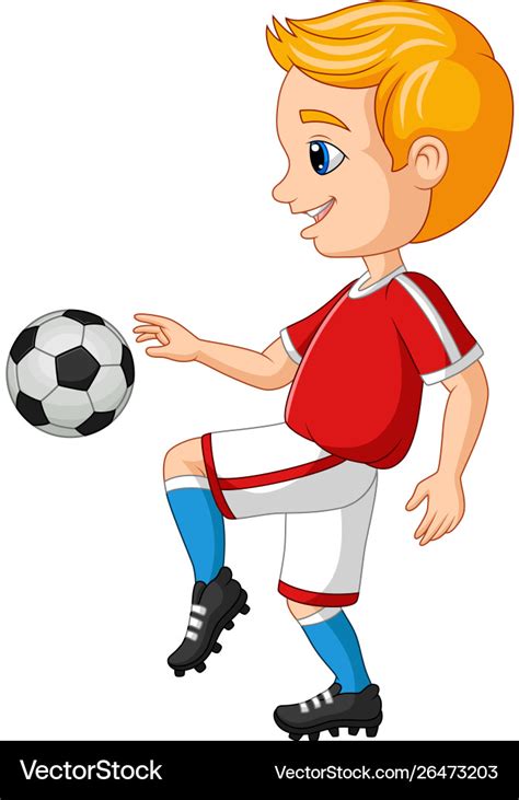 Cartoon little boy playing soccer Royalty Free Vector Image