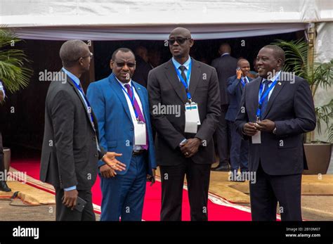 Kampala. 21st Feb, 2020. Senior Rwandan officials chat at the Gatuna-Katuna border crossing ...