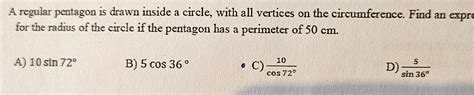 Solved A regular pentagon is drawn inside a circle, with all | Chegg.com