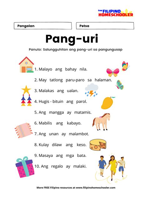 Pagkilala Sa Pang Uri Mga Uri Ng Pang Uri Worksheets The Filipino ...