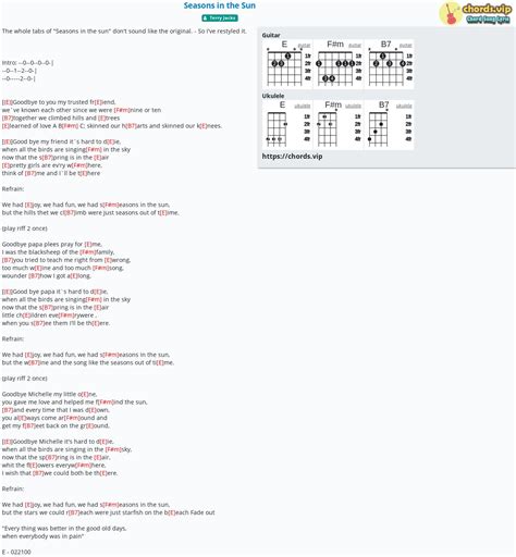Hợp âm: Seasons in the Sun - cảm âm, tab guitar, ukulele - lời bài hát | chords.vip