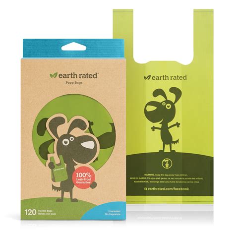 Earth Rated Dog Poop Bags with Handles, Easy Tie and Guaranteed Leakproof, Unscented, 120 Handle ...