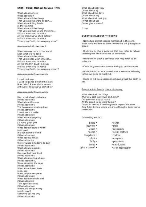 Lyrics and questions_earth_song_michael_jackson