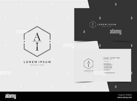 simple AI hexagon initials logo monogram with minimalist business card vector design template ...