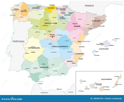 Colored Administrative and Political Vector Map of the Spanish ...