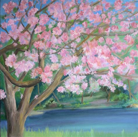 Ken's Art Studio: Cherry Blossom painting - 36x35 - drawn on canvas