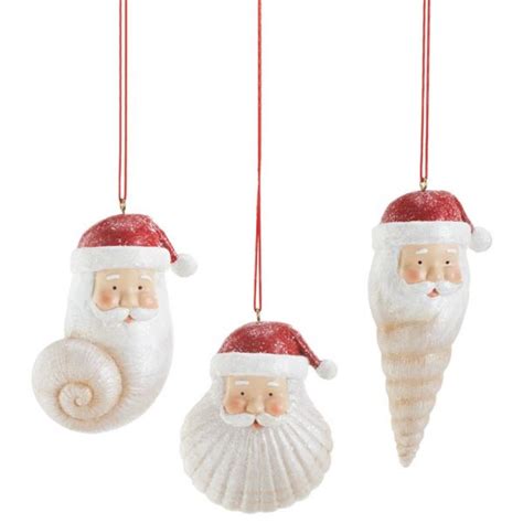 Seashell Santa Christmas Ornament (Set of 3) | Seashell christmas ...