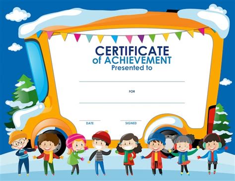 Free Vector | Certificate template with children in winter