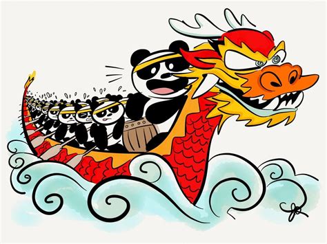 Dragon Boat racing with #PANDAs. Via IDrawPandas.com Dragon China, Boat ...