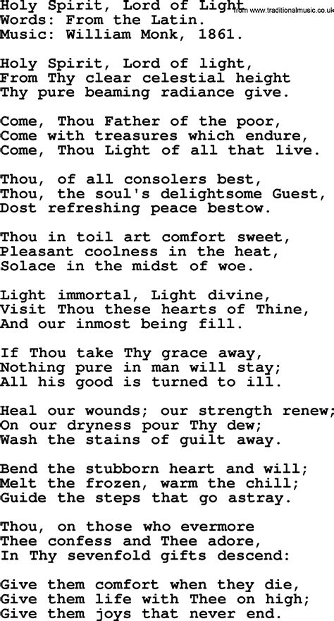 Hymns for Confirmation services, title: Holy Spirit, Lord Of Light ...